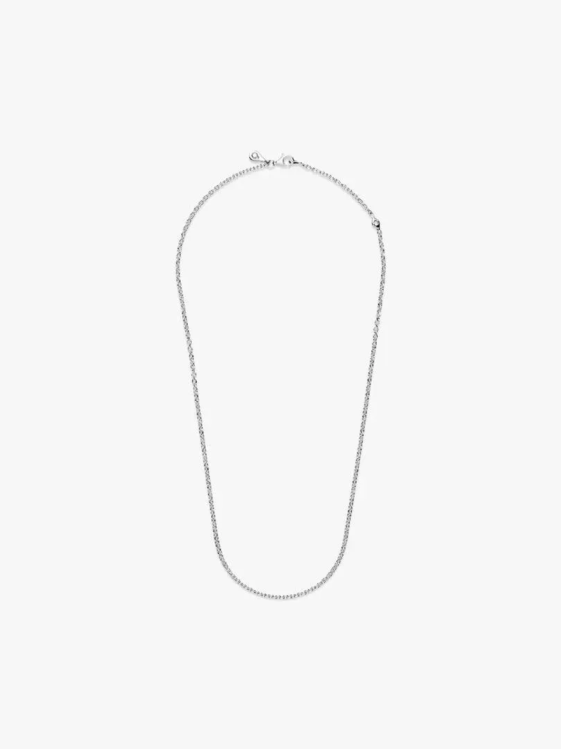 Silver chain necklace arranged in a U-shape on a white background, full frontal view.