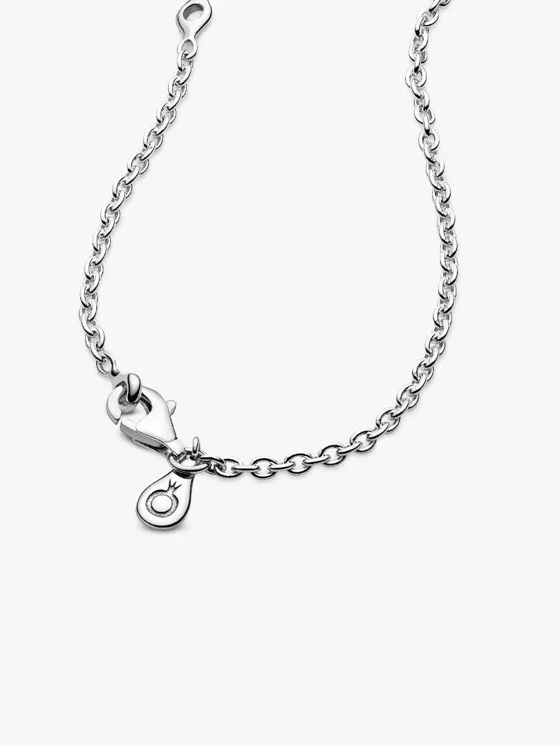 Silver chain necklace on a white background, front view showing the lobster clasp closure.