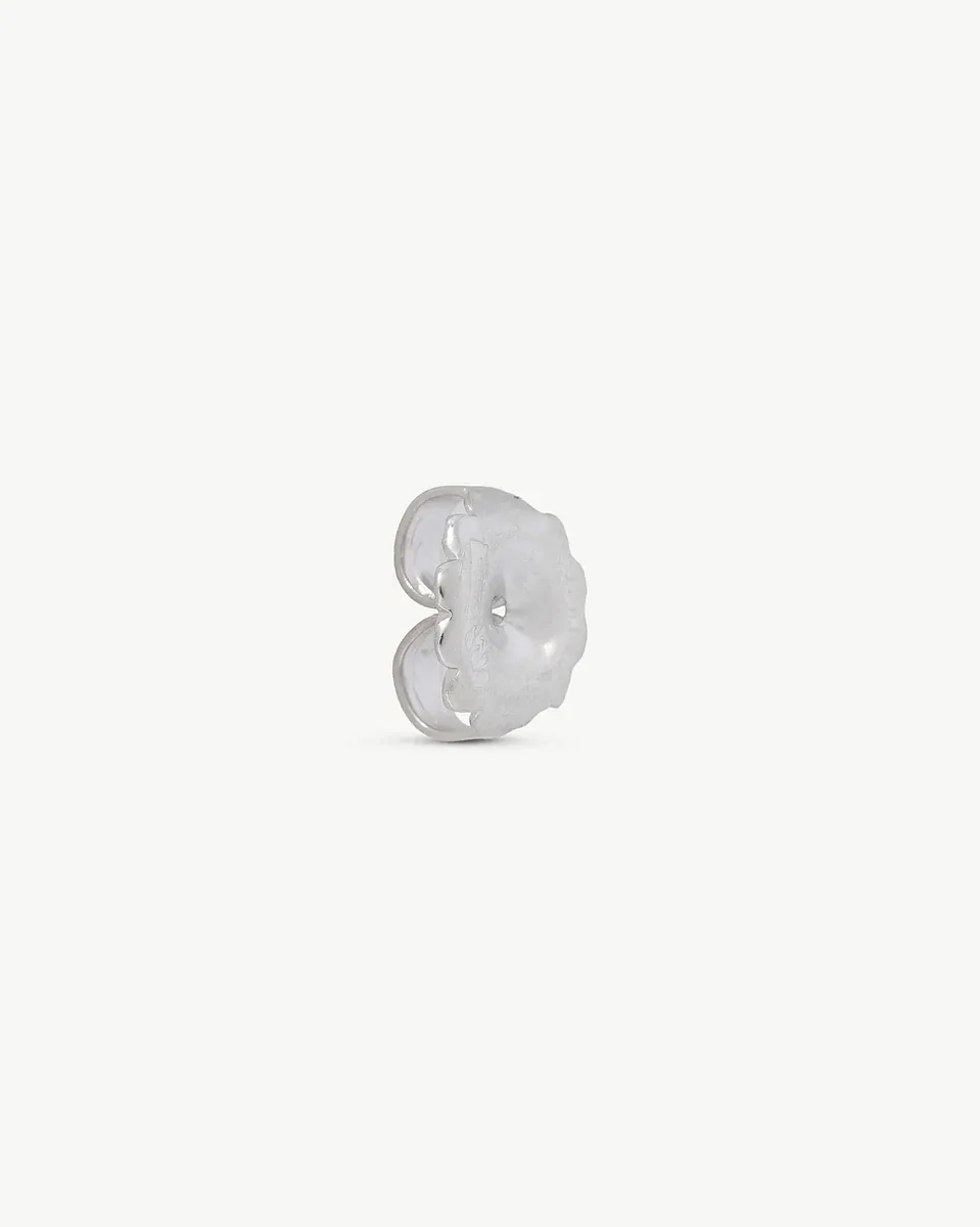 Silver earring back shown in profile view, on a plain white background.