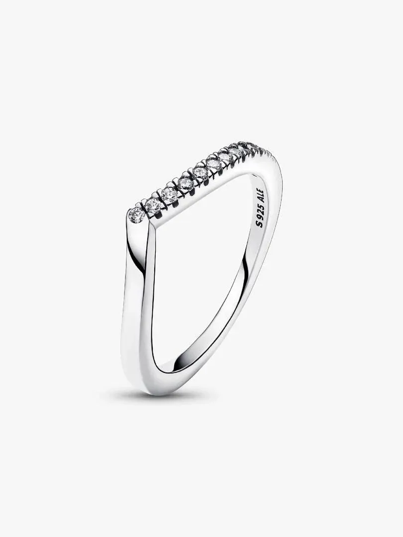 Silver ring shown from a side angle on a white background, highlighting the pavé cubic zirconia setting.