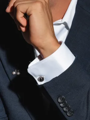 Gemelos Circle Perla Negra en Acero