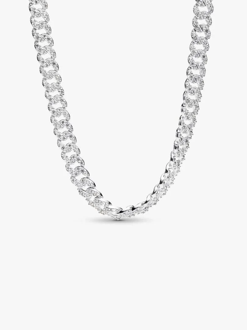 U-shaped Cuban link necklace, front view on a pure white background.