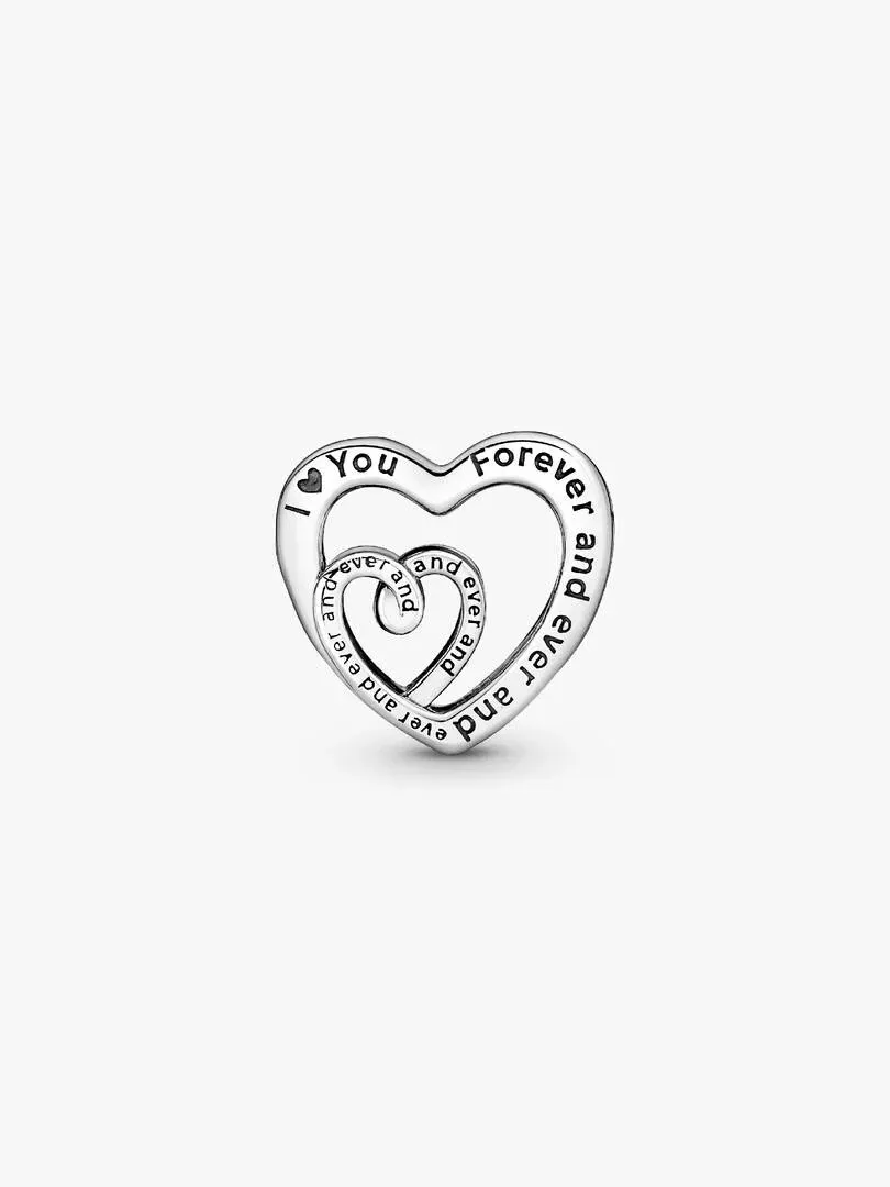 Heart charm with interlocking hearts, front view on a white background.
