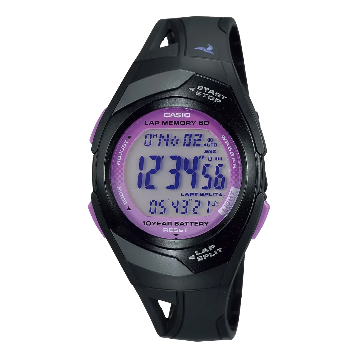 Volledige vooraanzicht van het digitale horloge, gecentreerd op een witte achtergrond