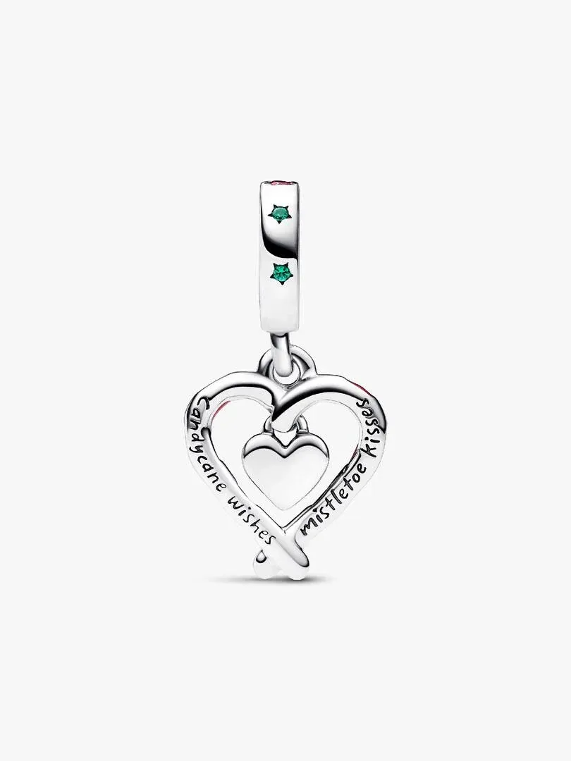 Heart-shaped candy cane charm, front view on a white background.