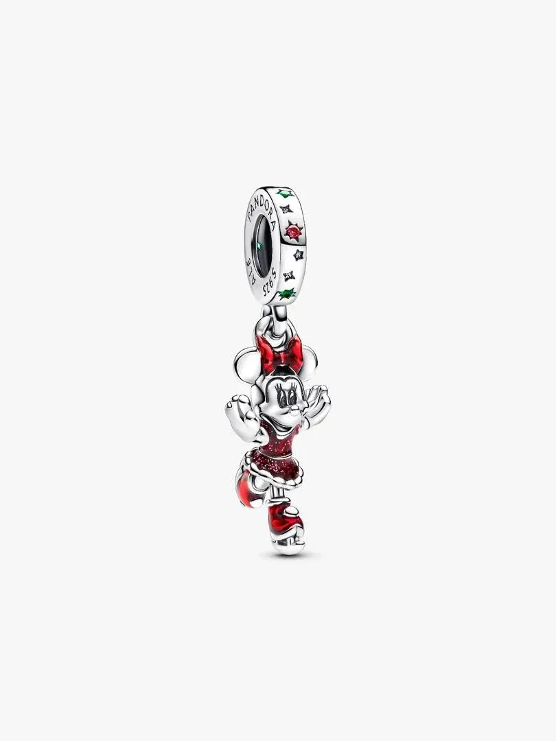 Minnie Mouse schaats charm, volledig vooraanzicht, neutrale witte achtergrond.