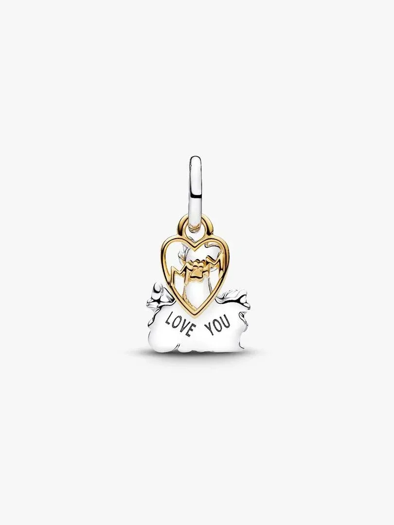 Front view of the hanging charm, featuring 'LOVE YOU' engraving on a white background.