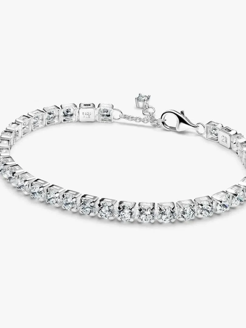 Front view of the bracelet on a white background, showing the cubic zirconia row and safety clasp.