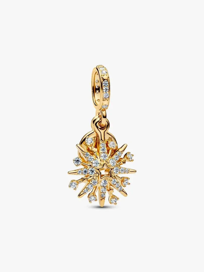 Gold-tone charm pendant with cubic zirconia, front view on white background.