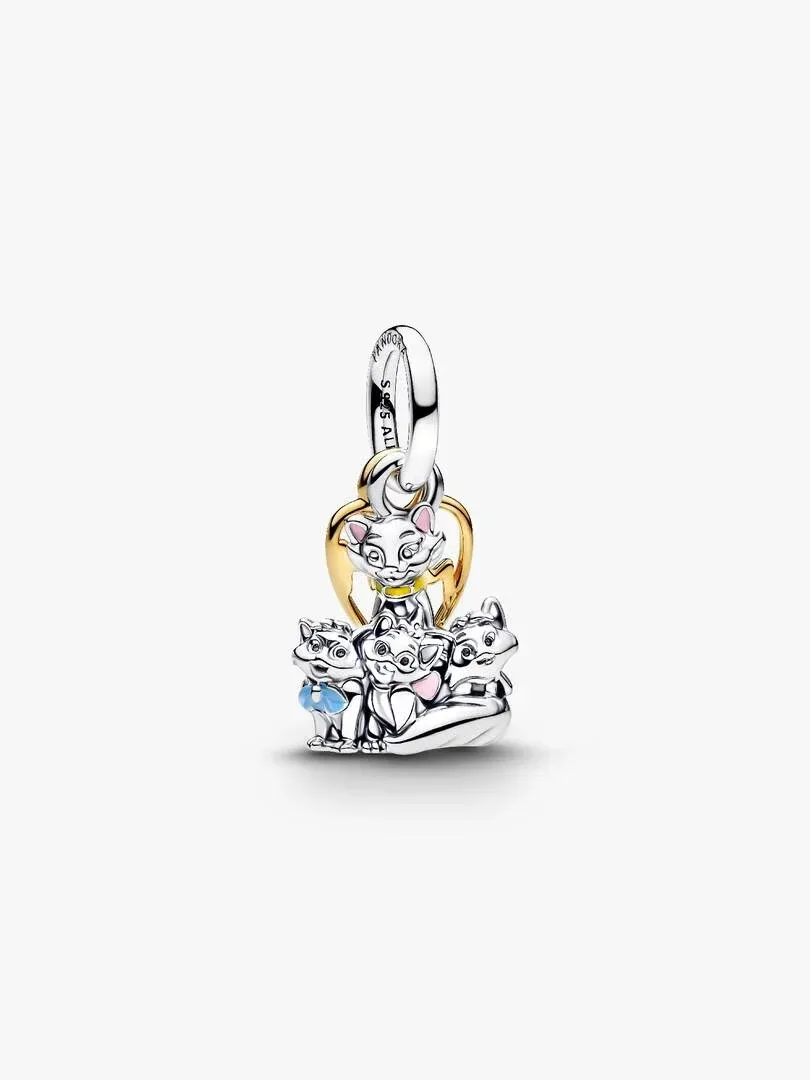 Front view of the Disney kittens charm pendant, centered on a pure white background.