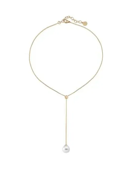 Collier à chaîne fine avec perle pendante, vue frontale complète sur fond blanc.