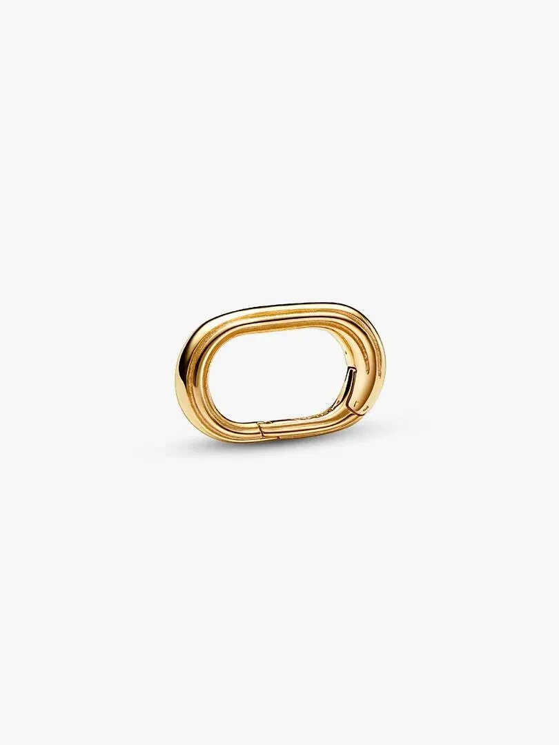 Gold rectangular link shown from a side angle, isolated on a pure white background.