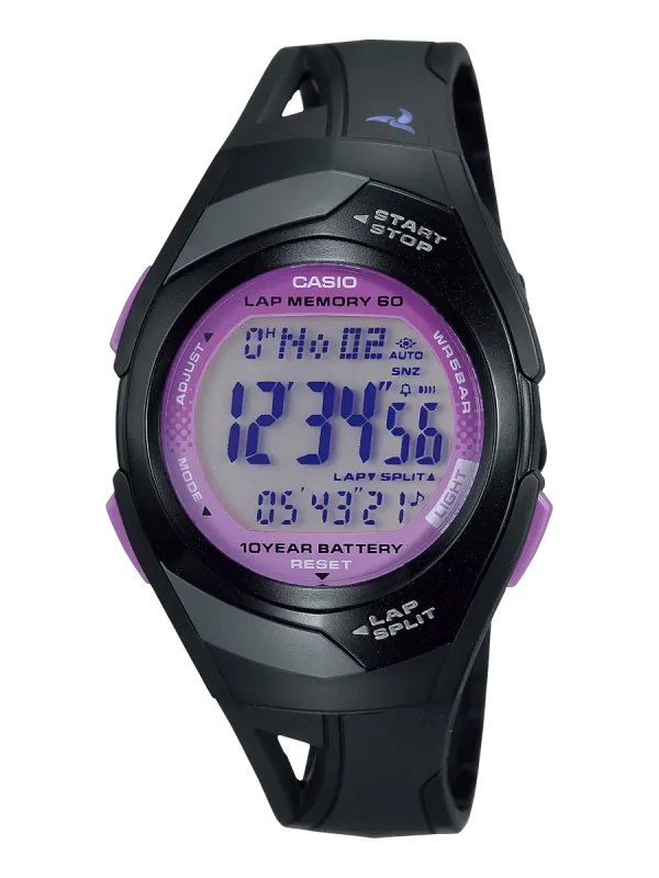 Vista frontal completa del reloj digital, centrado sobre fondo blanco