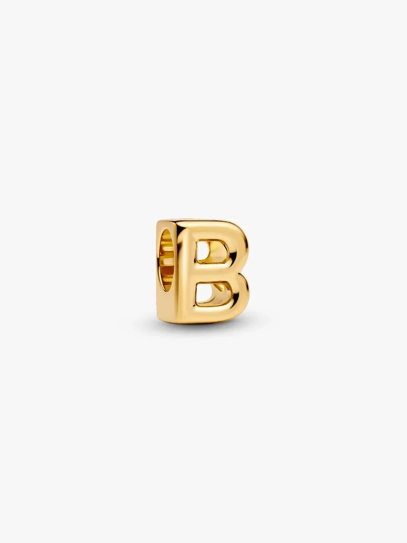 Gold-tone letter B charm, front three-quarter view on a white background.