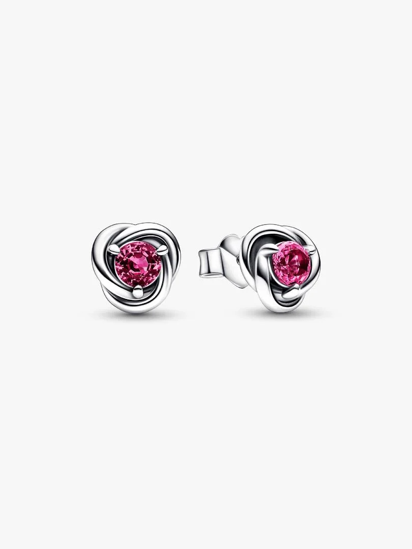 Front and side view of stud earrings on a white background, showing the pink stone setting.