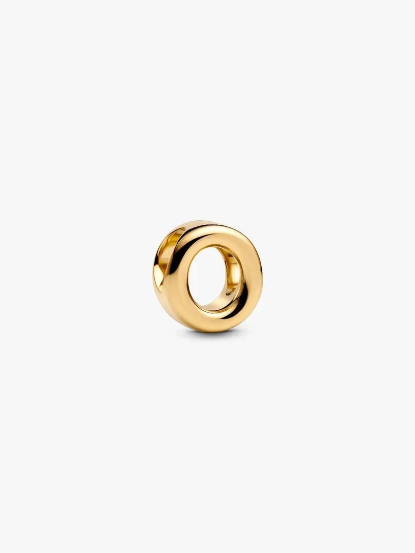 Gold-tone letter O charm, three-quarter angle view on a white background.
