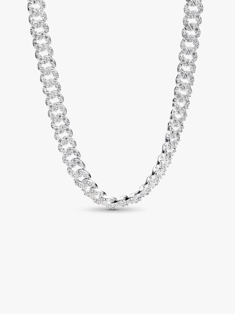 U-shaped Cuban link necklace, front view on a pure white background.
