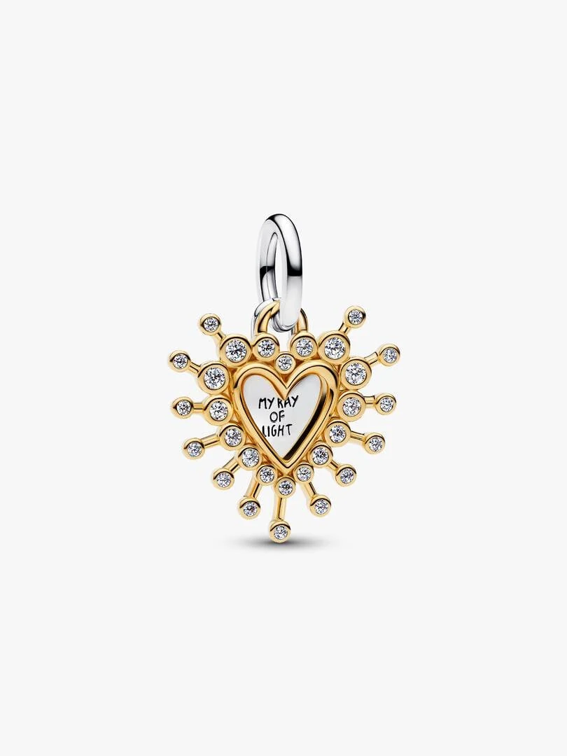 Two-tone heart charm pendant, front view on a white background.