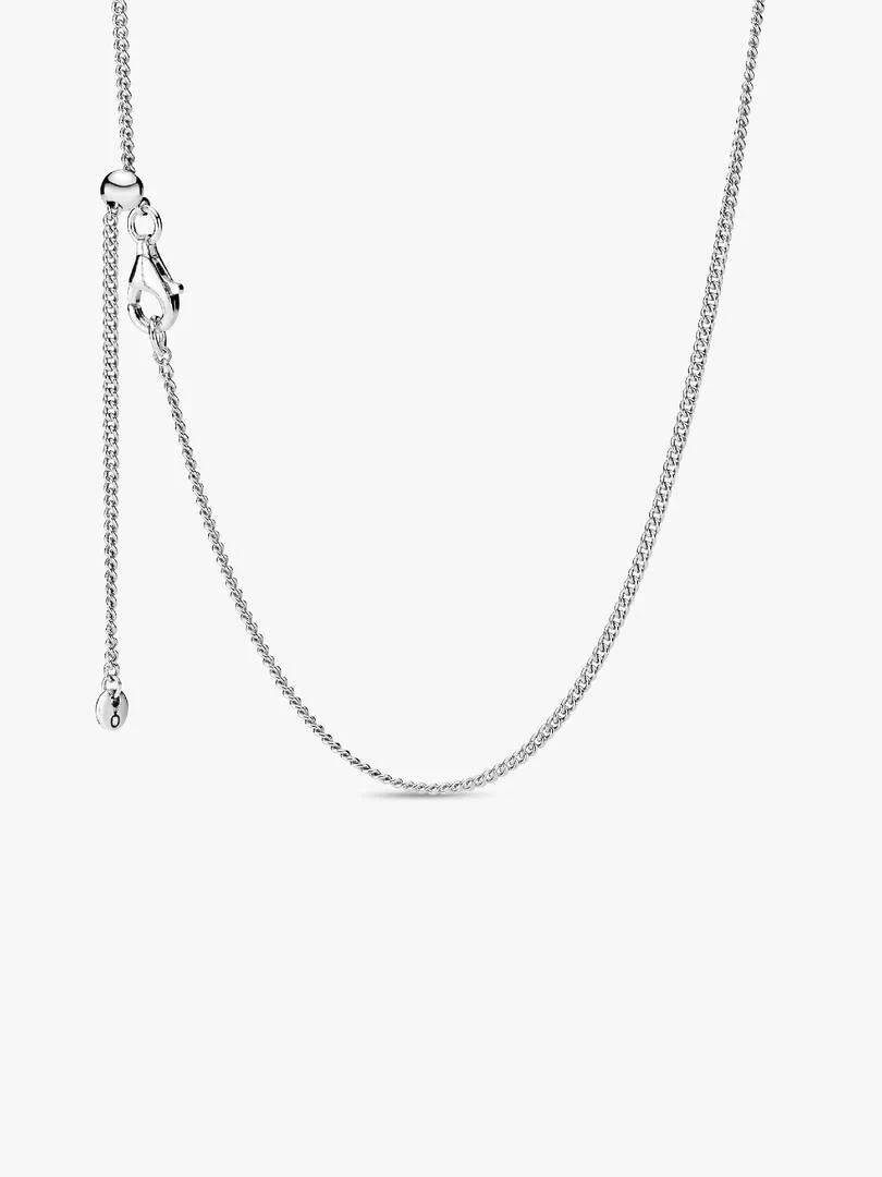Flat link chain necklace on white background, front view showing the clasp and chain drape.