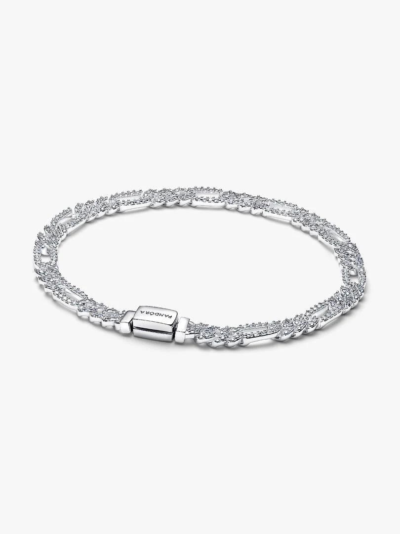 Top view of the oval link bracelet on a white background, showing the branded clasp.