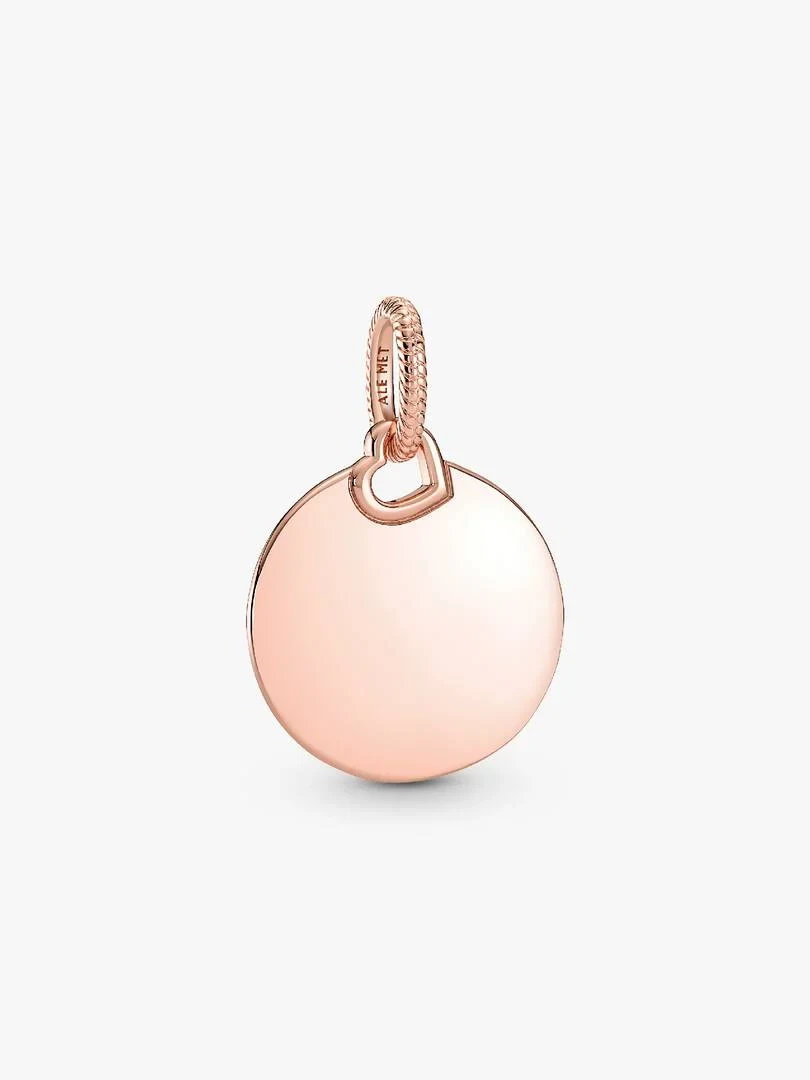 Frontansicht des runden Roségold-Anhängers auf weißem Hintergrund, Detail der Öse sichtbar.
