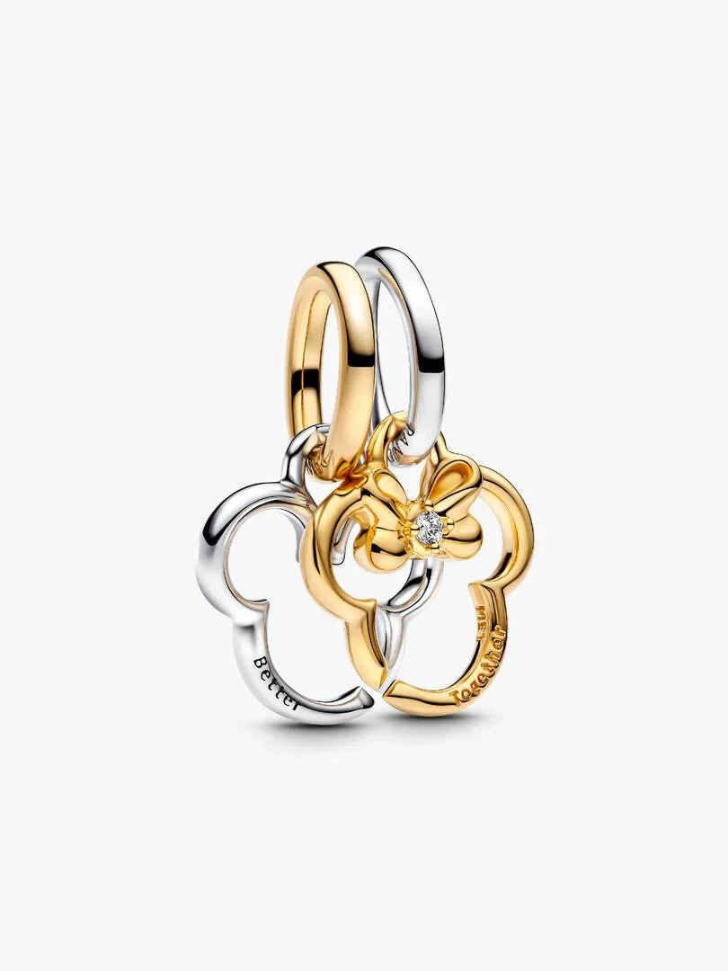 Front view of the divisible charms on a white background, showing inscription details and cubic zirconia.