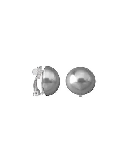 Vue de face et de profil des boucles d'oreilles demi-perle grise sur fond blanc.