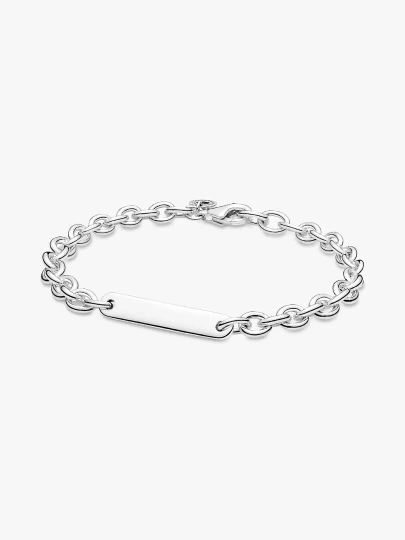 Link bracelet with central bar, front angled view on a pure white background.