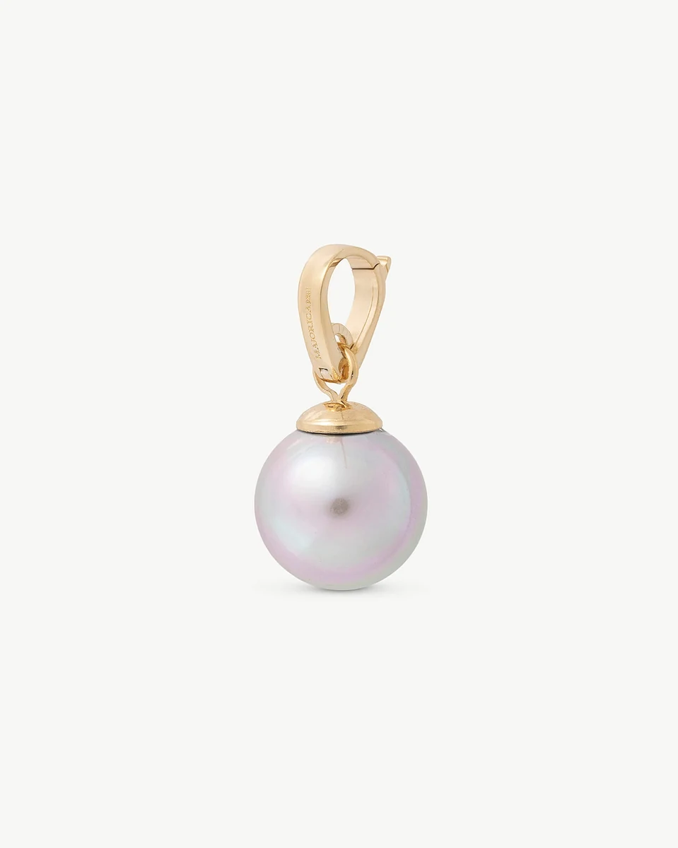 Pearl charm front view, straight angle shot, on a pure white background.