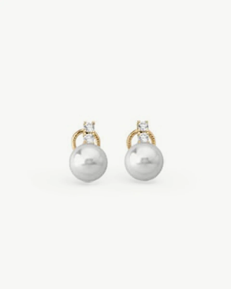 Front view of pearl and cubic zirconia earrings on a white background.