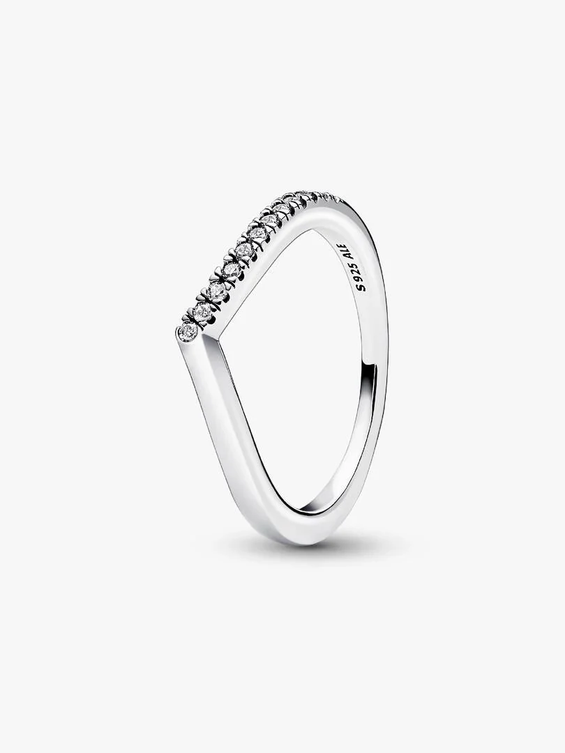 Silver ring shown from a side angle on a white background, displaying the pavé band and S 925 ALE hallmark.