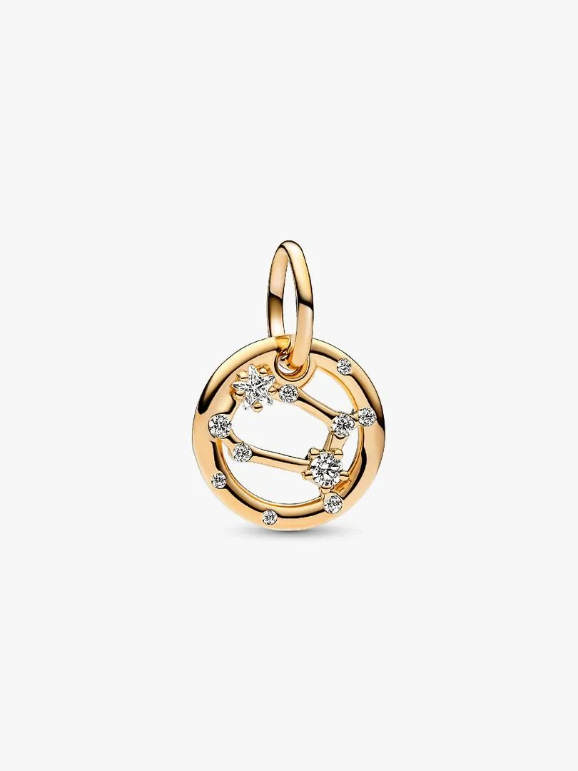 Gold-tone charm pendant with cubic zirconia, front view on white background.