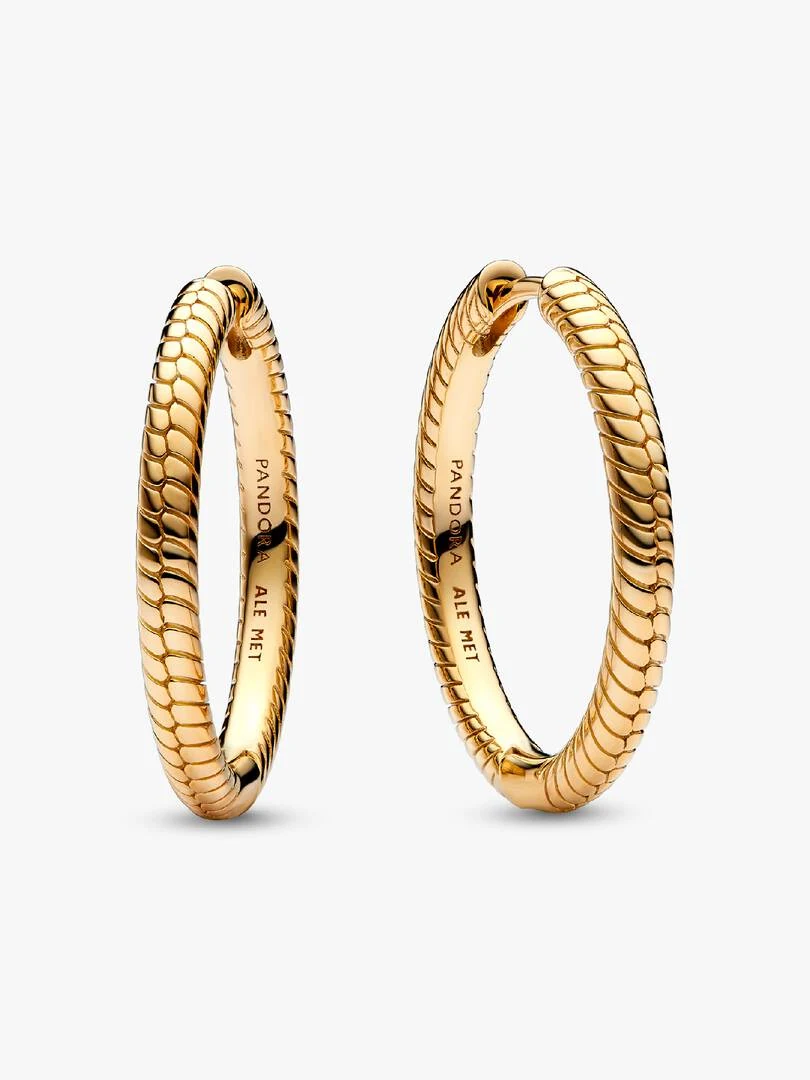 Paar Creolen mit Schlangenketten-Textur, schräge Frontansicht auf weißem Hintergrund.