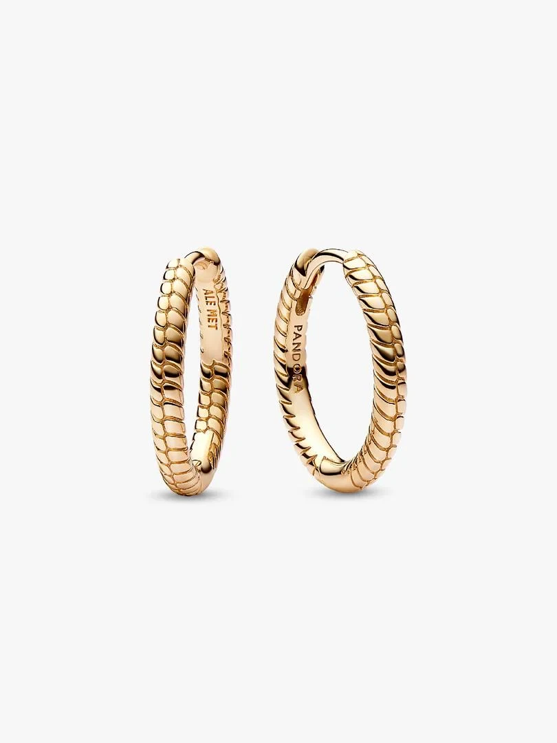 Paar Creolen mit Schlangenketten-Textur, schräge Frontansicht auf weißem Hintergrund.