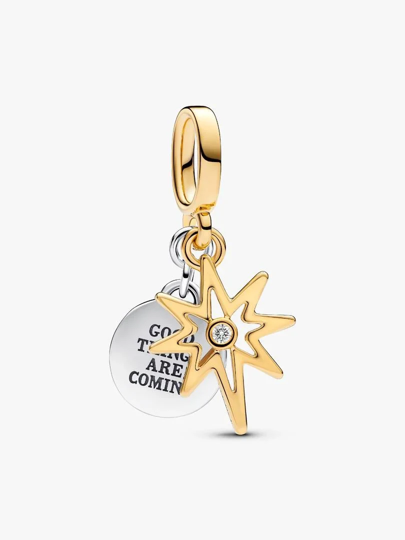 North Star charm and engraved disc, front view on white background.