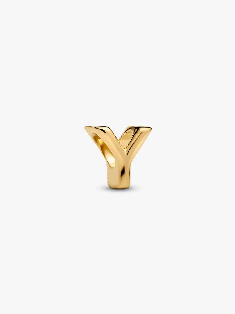 Gold-plated letter Y charm, front view at a slight angle on a white background.