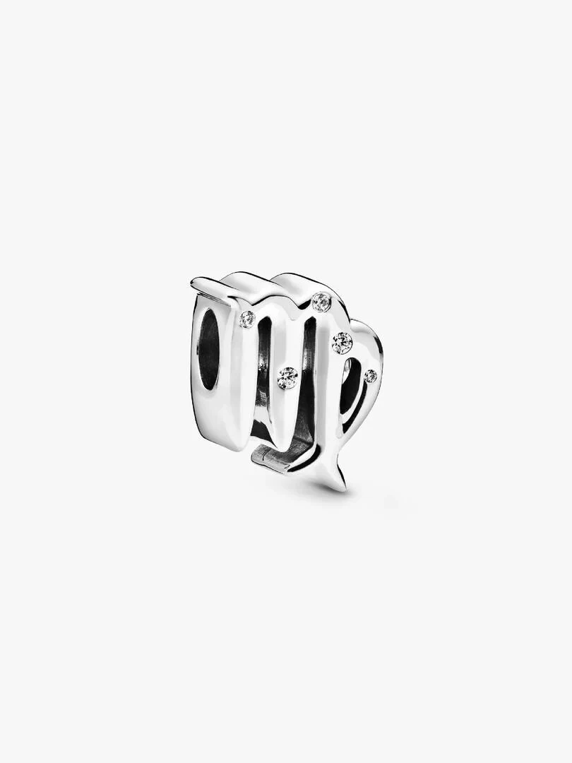 Silver charm shown from a side angle on a white background, highlighting the inlaid cubic zirconia details.