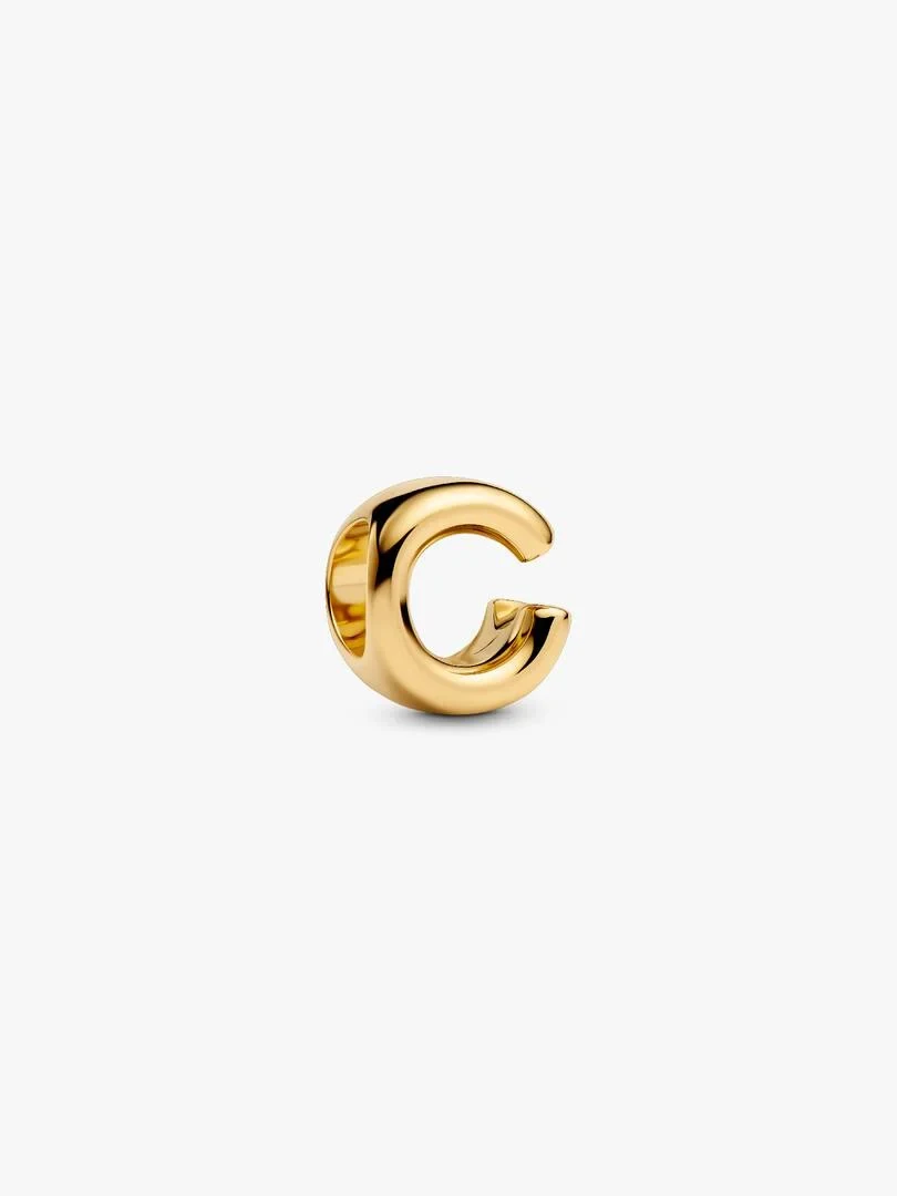 Gold-tone letter C charm, front three-quarter view on a white background.