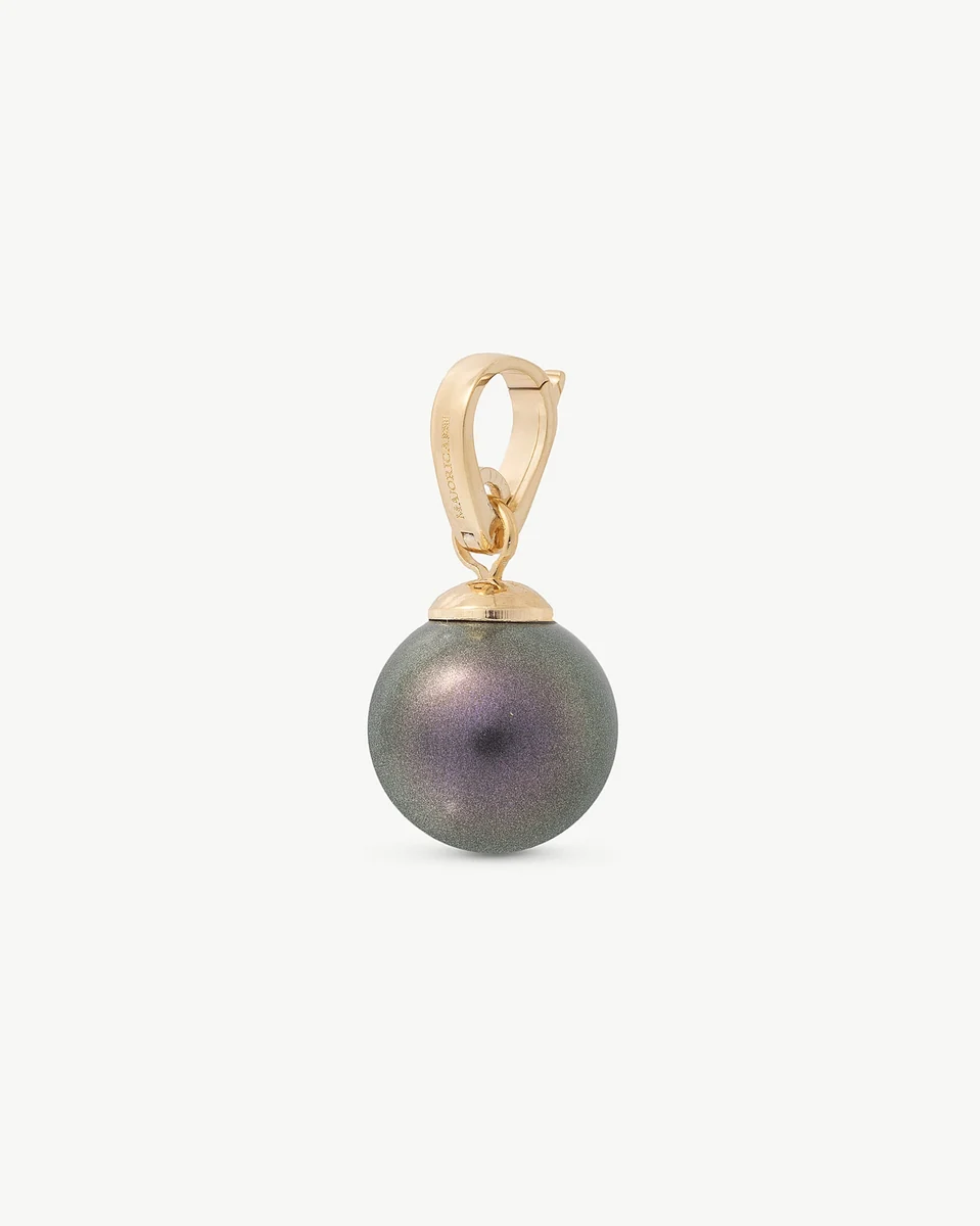 Tahitian pearl charm front view, centered shot on a neutral white background.