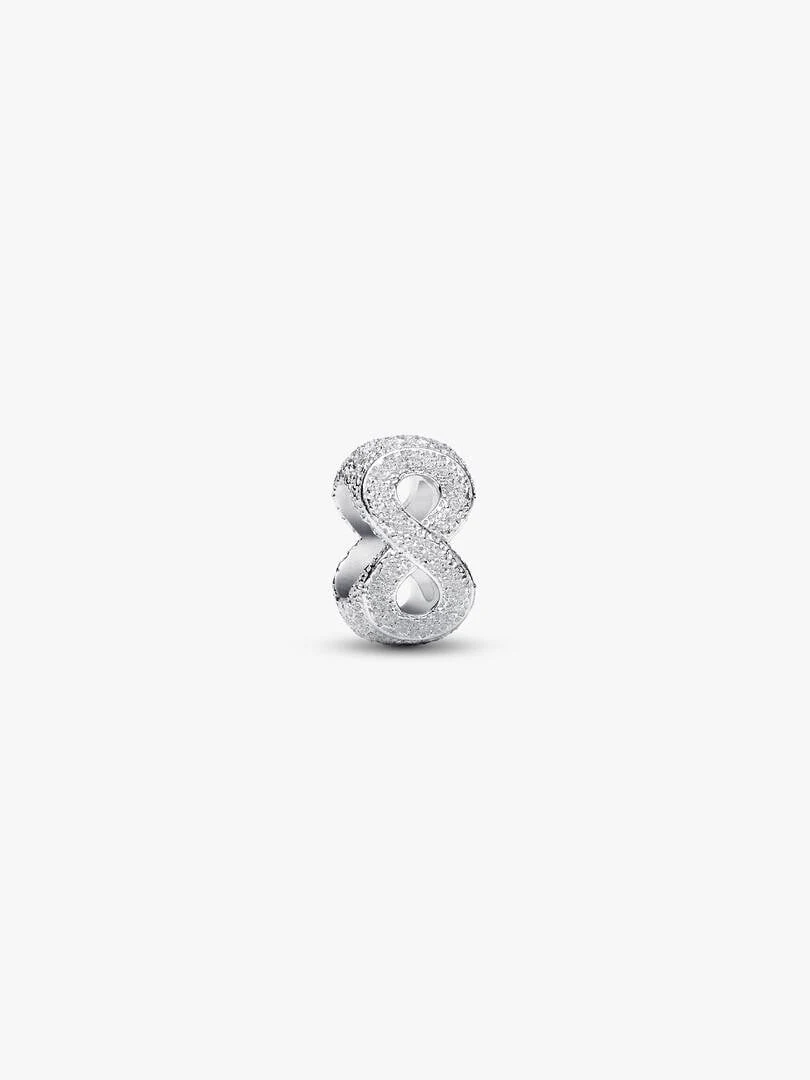 Textured infinity charm, front three-quarter view on a white background.