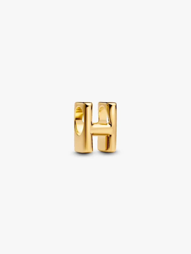 Gold letter H charm shown from a front view, slightly high angle on a white background.